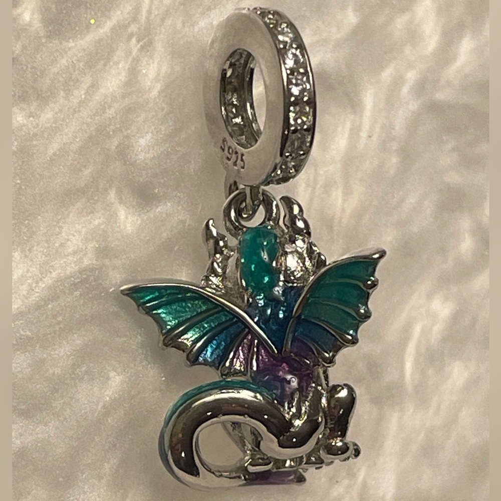 Bracelet Charm Dragon with Wings & Rhinestones Sterling Silver - Picture 6 of 9